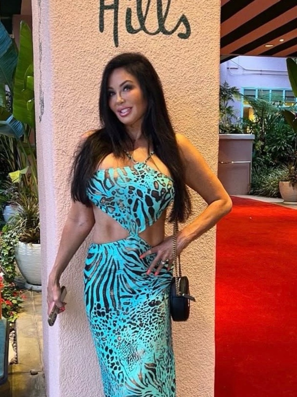 Luli Fama Aqua and Black Animal Print Maxi Dress